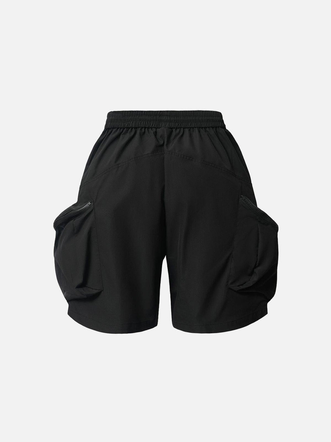 Back view of TALISHKO black shorts with 3D big pockets, ideal for a chic warm-weather outfit.