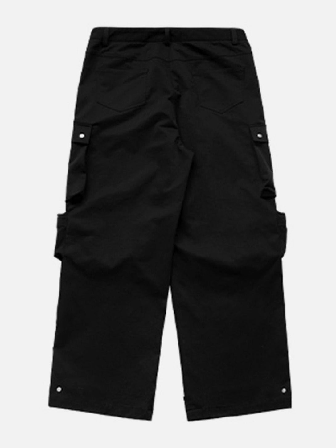Back view of TALISHKO's black 3D multi-pocket cargo pants, showcasing functional design.