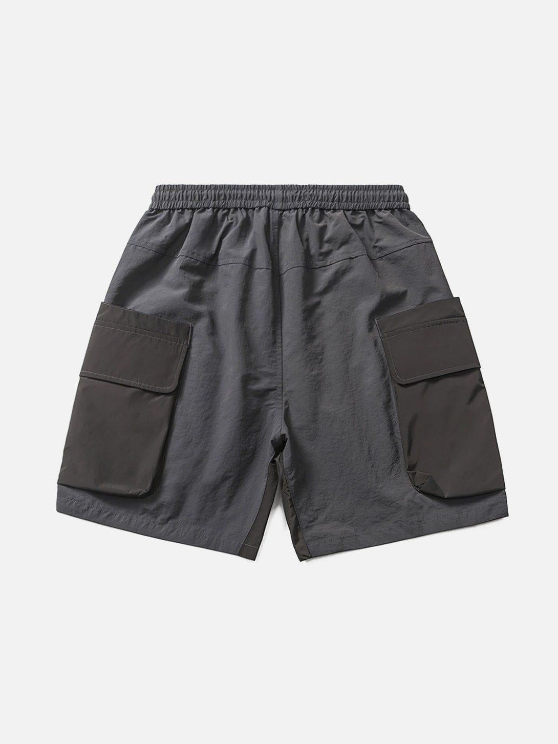 Back view of TALISHKO's dark gray drawstring shorts featuring spacious 3D pockets.