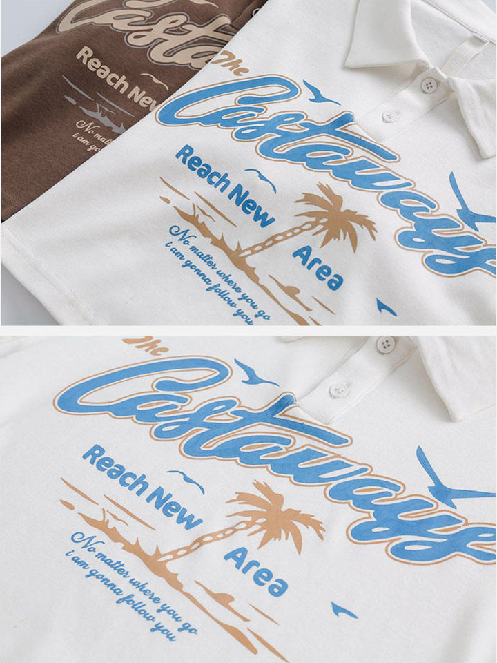 TALISHKO - Beach Coconut Tree Print Polo Tee - streetwear fashion, outfit ideas - talishko.com