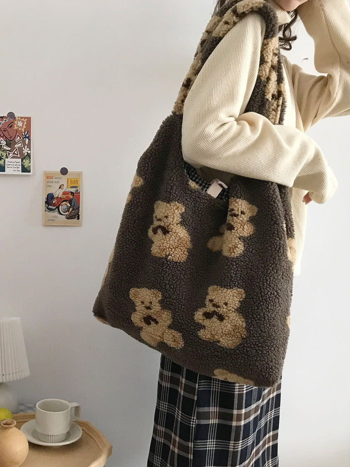 TALISHKO - Bear Pattern Sherpa Bag - streetwear fashion, outfit ideas - talishko.com
