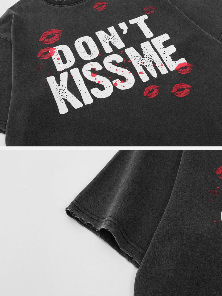 TALISHKO - Blow Kisses Print Distressed Tee - streetwear fashion, outfit ideas - talishko.com