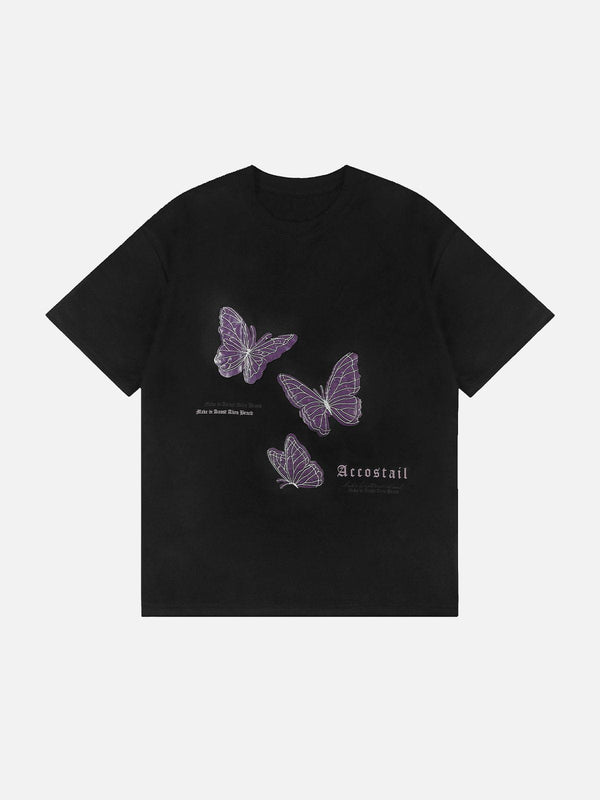 TALISHKO - Butterfly Applique Embroidery Suede Tee - streetwear fashion, outfit ideas - talishko.com