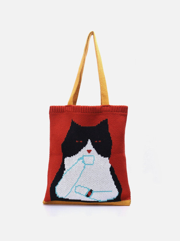 TALISHKO - Cat Graphic Knit Bag - streetwear fashion, outfit ideas - talishko.com