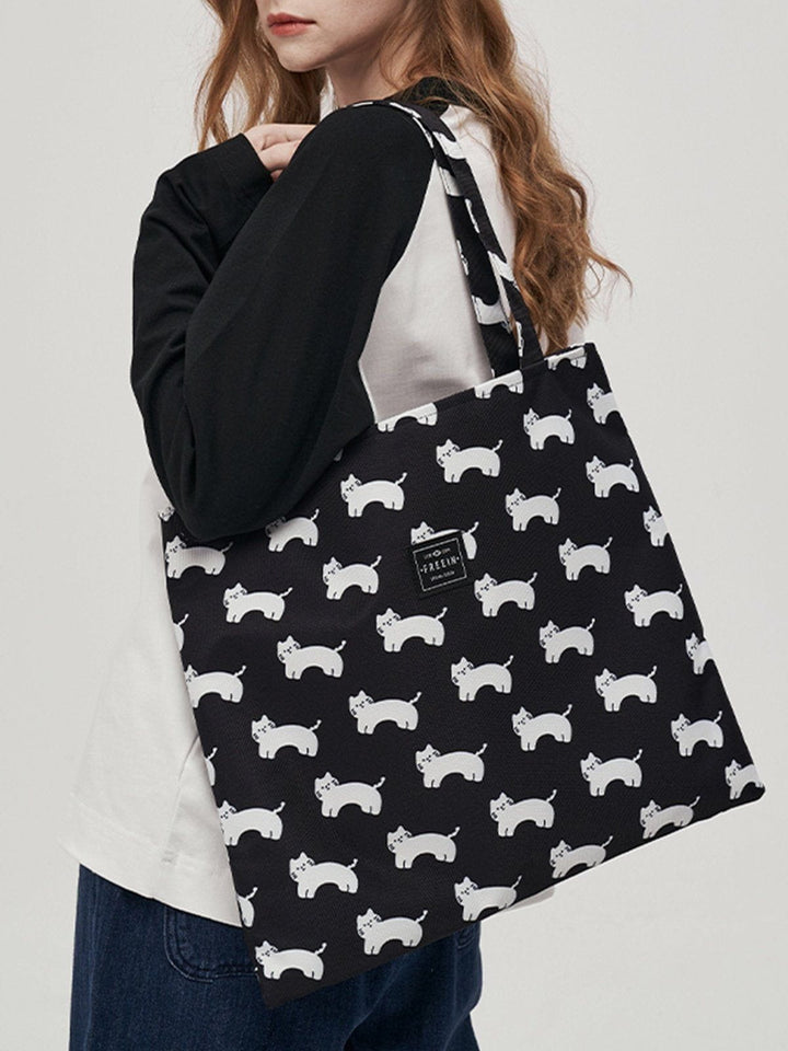 TALISHKO - Cat Print Canvas Shoulder Bag Bag - streetwear fashion, outfit ideas - talishko.com