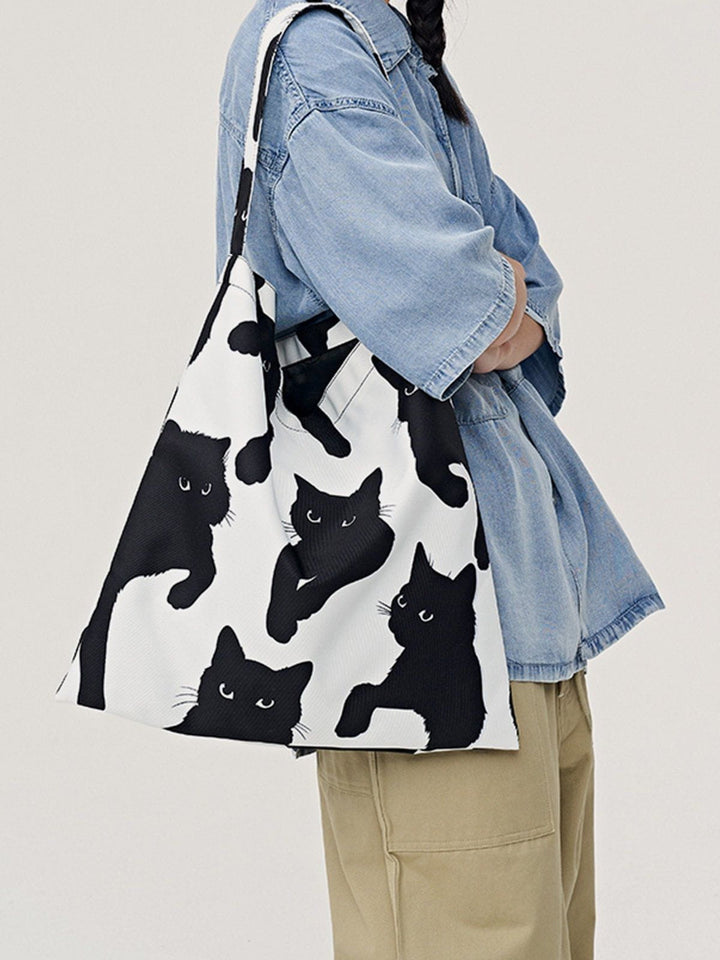 TALISHKO - Cat Print Canvas Shoulder Bag - streetwear fashion, outfit ideas - talishko.com