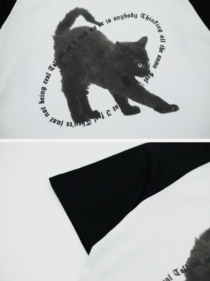 TALISHKO - Cat Print Patchwork Tee - streetwear fashion, outfit ideas - talishko.com