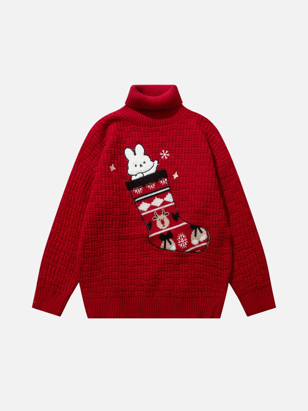 TALISHKO - Christmas Socks and Rabbit Print Sweater - streetwear fashion, outfit ideas - talishko.com