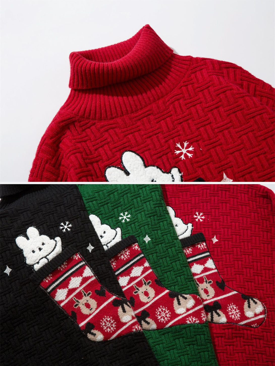 TALISHKO - Christmas Socks and Rabbit Print Sweater - streetwear fashion, outfit ideas - talishko.com