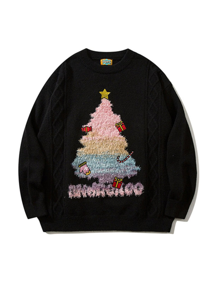 TALISHKO - Christmas Tree Embroidery Print Sweater - streetwear fashion, outfit ideas - talishko.com