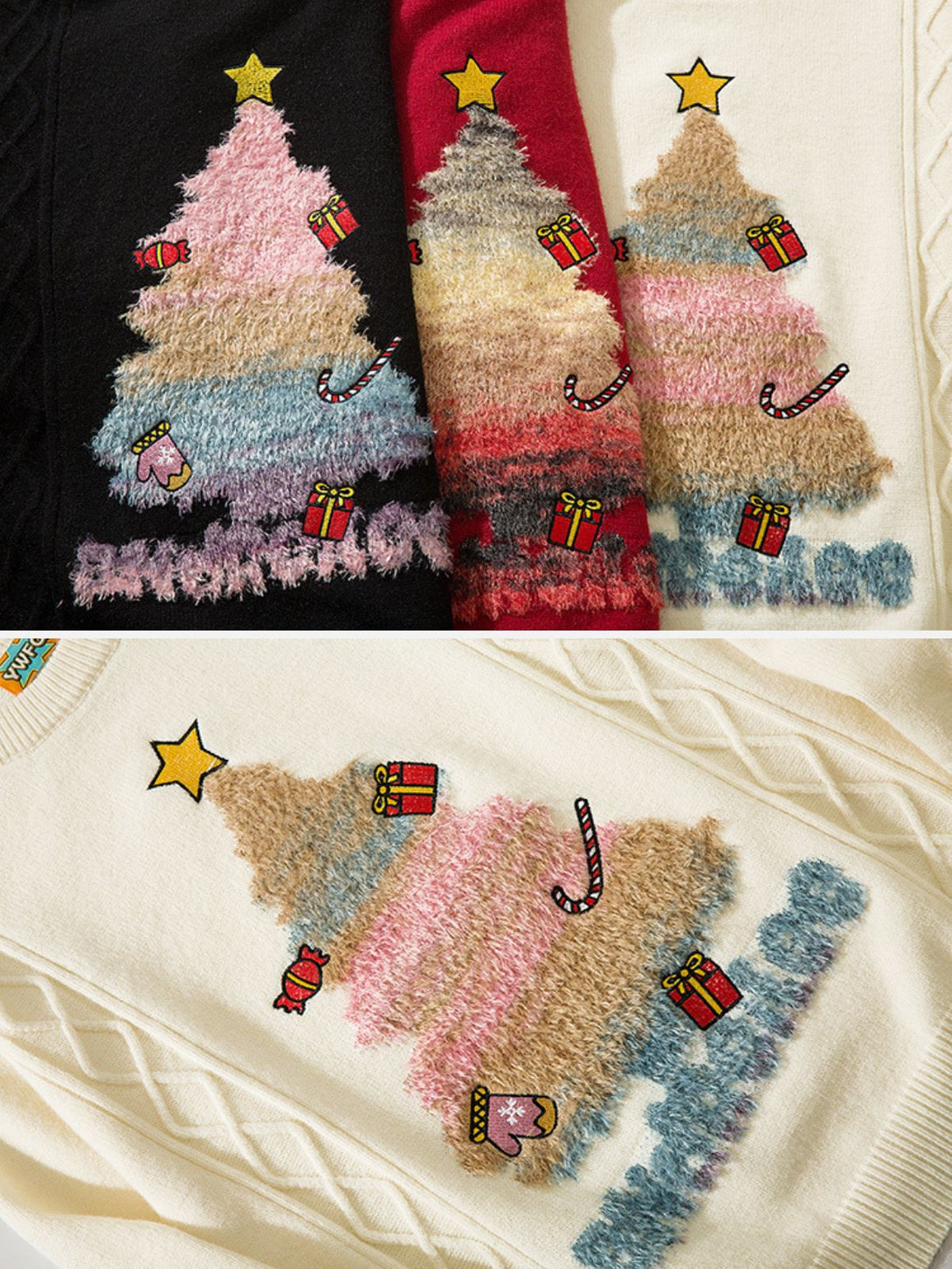 TALISHKO - Christmas Tree Embroidery Print Sweater - streetwear fashion, outfit ideas - talishko.com