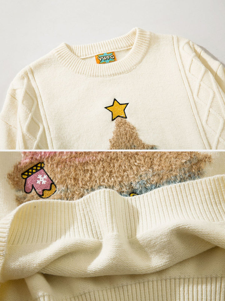 TALISHKO - Christmas Tree Embroidery Print Sweater - streetwear fashion, outfit ideas - talishko.com