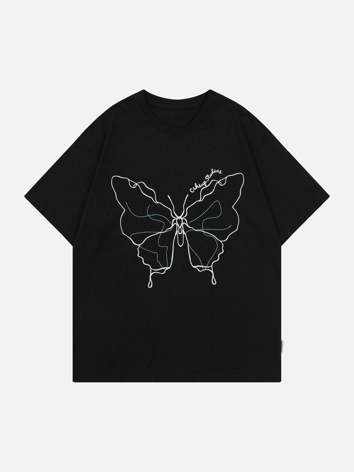 TALISHKO - Embroidery Line Butterfly Tee - streetwear fashion, outfit ideas - talishko.com