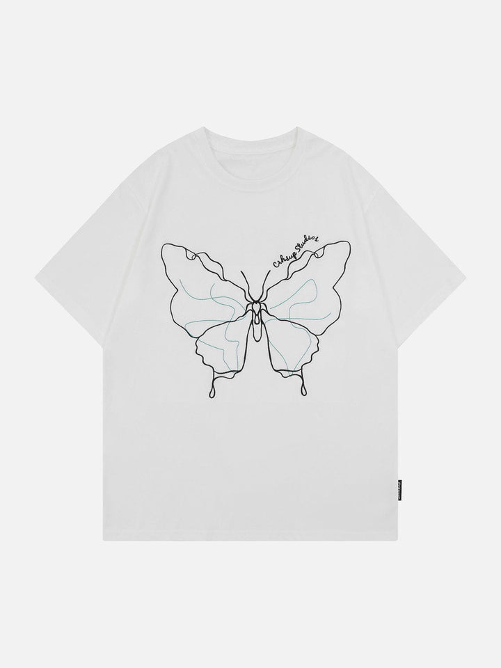 TALISHKO - Embroidery Line Butterfly Tee - streetwear fashion, outfit ideas - talishko.com