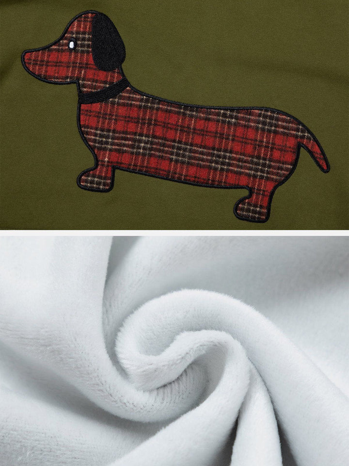 TALISHKO - Embroidery Plaid Dog Hoodie - streetwear fashion - talishko.com