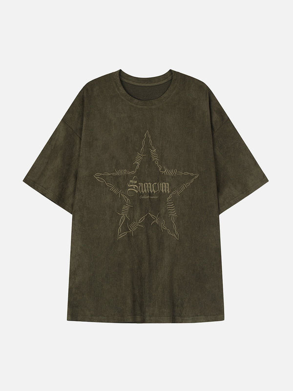 TALISHKO - Embroidery Thorns Star Print Tee - streetwear fashion, outfit ideas - talishko.com