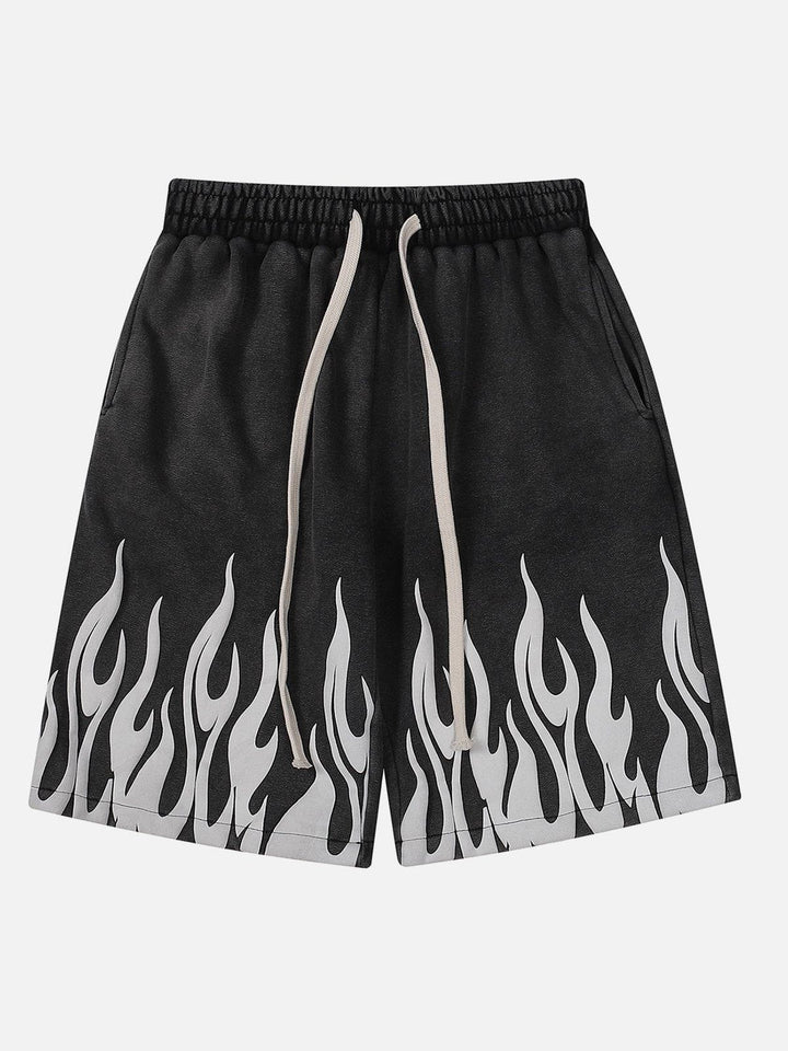 TALISHKO - Fire Print Washed Shorts - streetwear fashion, outfit ideas - talishko.com