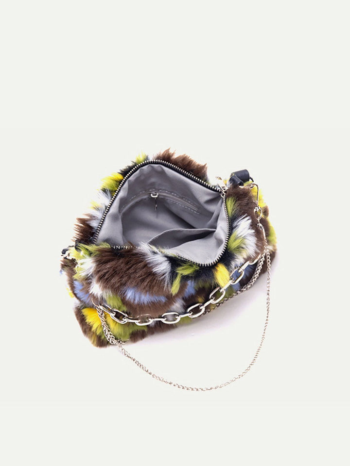 TALISHKO - Fleece Flower Chain Baguette Bag - streetwear fashion, outfit ideas - talishko.com