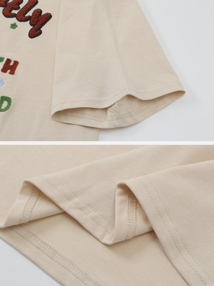 TALISHKO - Flocked Towel Embroidery Letter Tee - streetwear fashion, outfit ideas - talishko.com