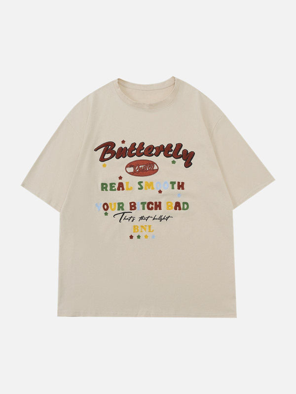 TALISHKO - Flocked Towel Embroidery Letter Tee - streetwear fashion, outfit ideas - talishko.com