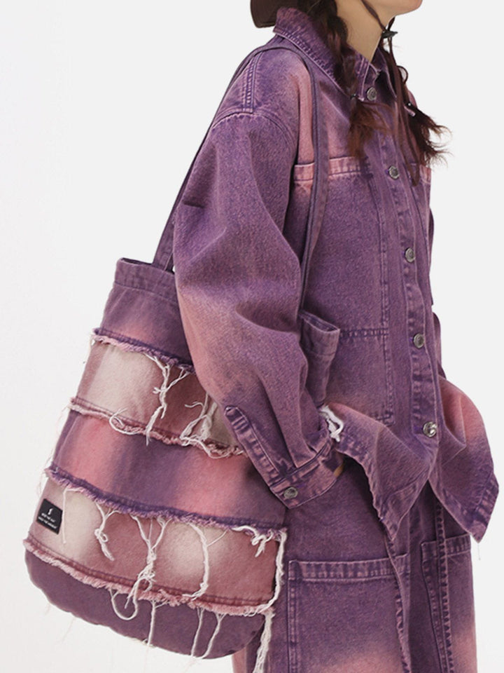 TALISHKO - Gradient Fringe Denim Tote Bag - streetwear fashion, outfit ideas - talishko.com