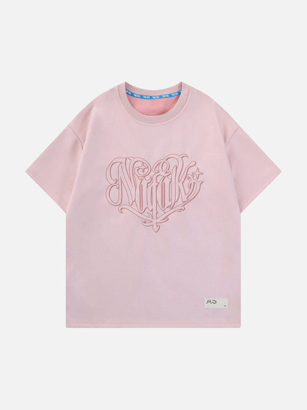 TALISHKO - Heart Embroidered Suede Tee - streetwear fashion, outfit ideas - talishko.com