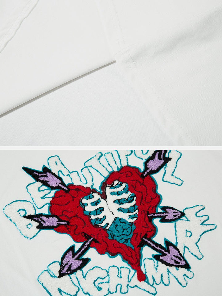 TALISHKO - Heart-shaped Embroidery  Print Tee - streetwear fashion, outfit ideas - talishko.com