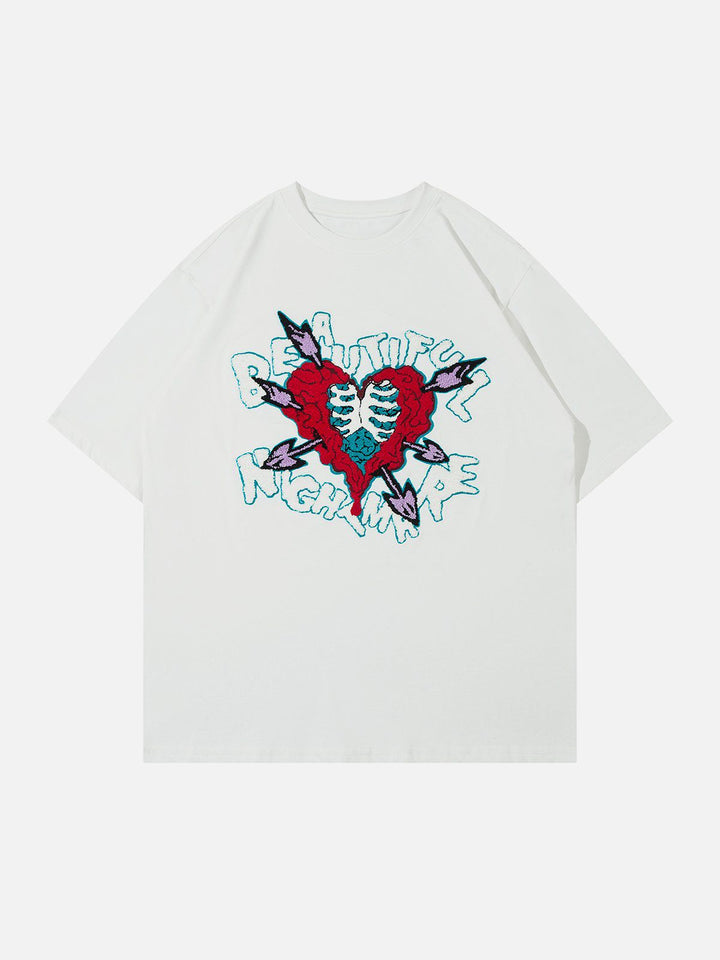 TALISHKO - Heart-shaped Embroidery  Print Tee - streetwear fashion, outfit ideas - talishko.com