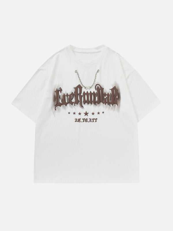 TALISHKO - Letter Printing Chain Decoration Tee - streetwear fashion, outfit ideas - talishko.com