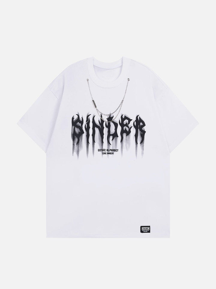 TALISHKO - Letter Shadow Chain Decoration Tee - streetwear fashion, outfit ideas - talishko.com