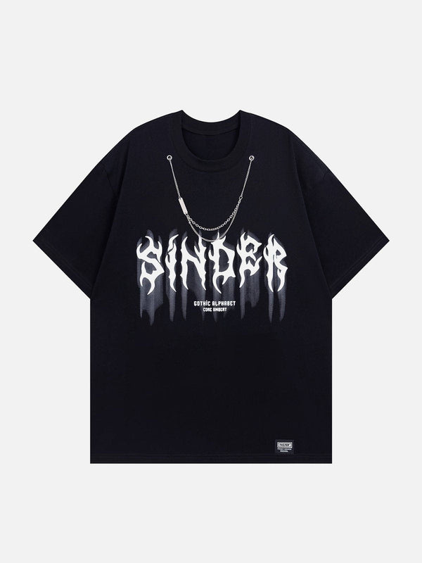 TALISHKO - Letter Shadow Chain Decoration Tee - streetwear fashion, outfit ideas - talishko.com