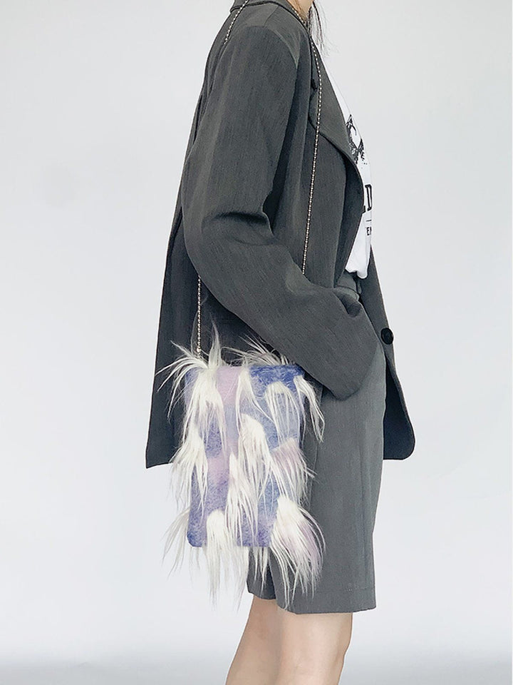 TALISHKO - Lilac Plush Fringe Crossbody Bag - streetwear fashion, outfit ideas - talishko.com
