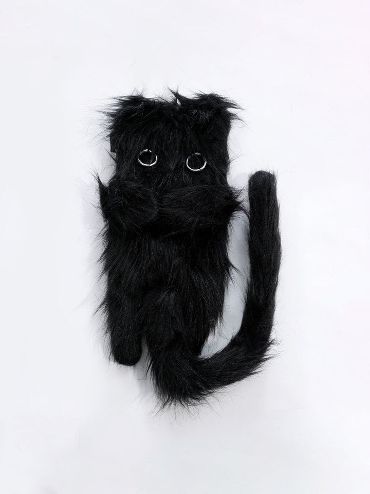 TALISHKO - Original Black Plush Aloof Cat Phone Wallet - streetwear fashion, outfit ideas - talishko.com