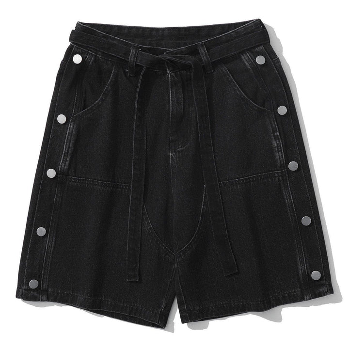 TALISHKO - Side Button Straps Denim Shorts - streetwear fashion, outfit ideas - talishko.com