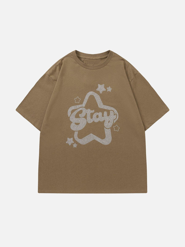 TALISHKO - Solid Color Star Print Tee - streetwear fashion, outfit ideas - talishko.com