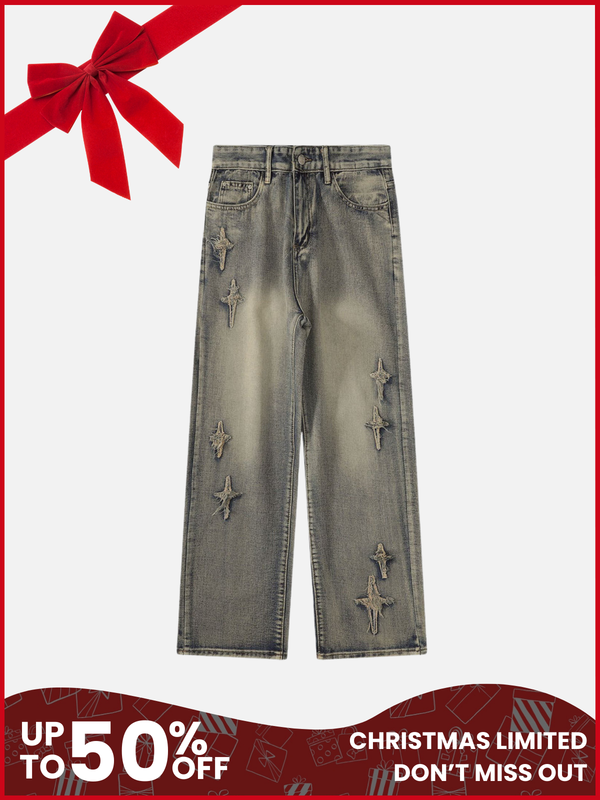 TALISHKO - Star Embroidered Washed Jeans