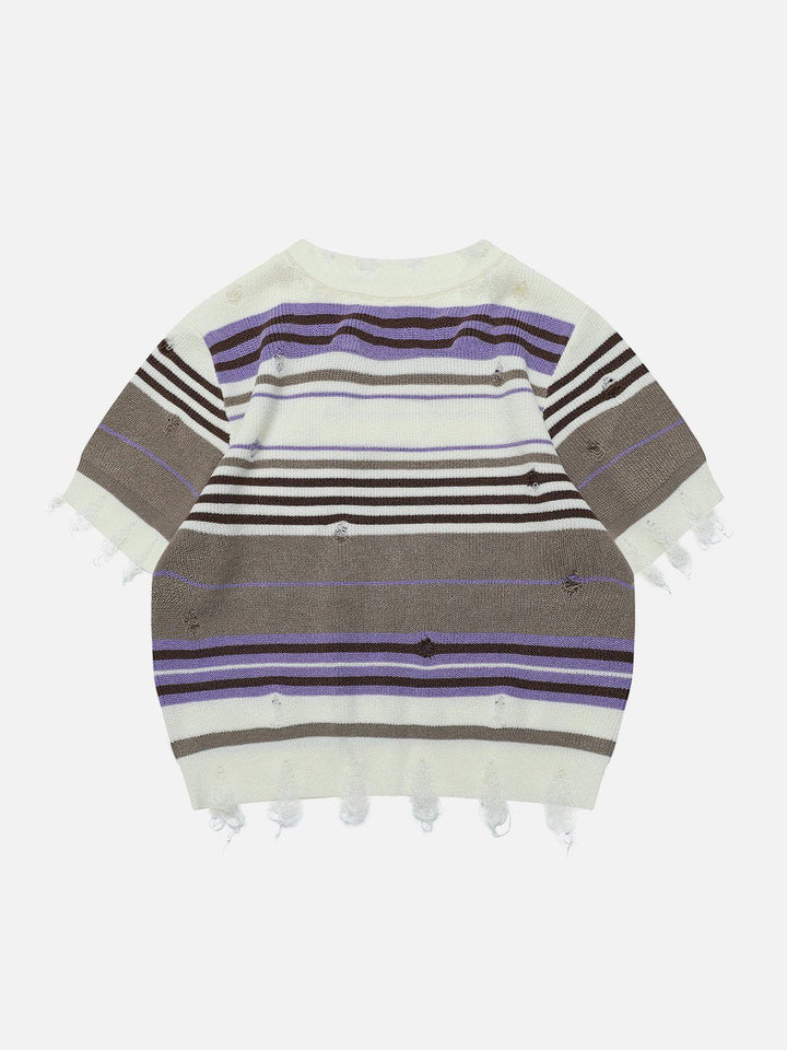 TALISHKO - Striped Raw Edge Knit Tee - streetwear fashion, outfit ideas - talishko.com