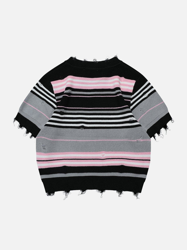 TALISHKO - Striped Raw Edge Knit Tee - streetwear fashion, outfit ideas - talishko.com