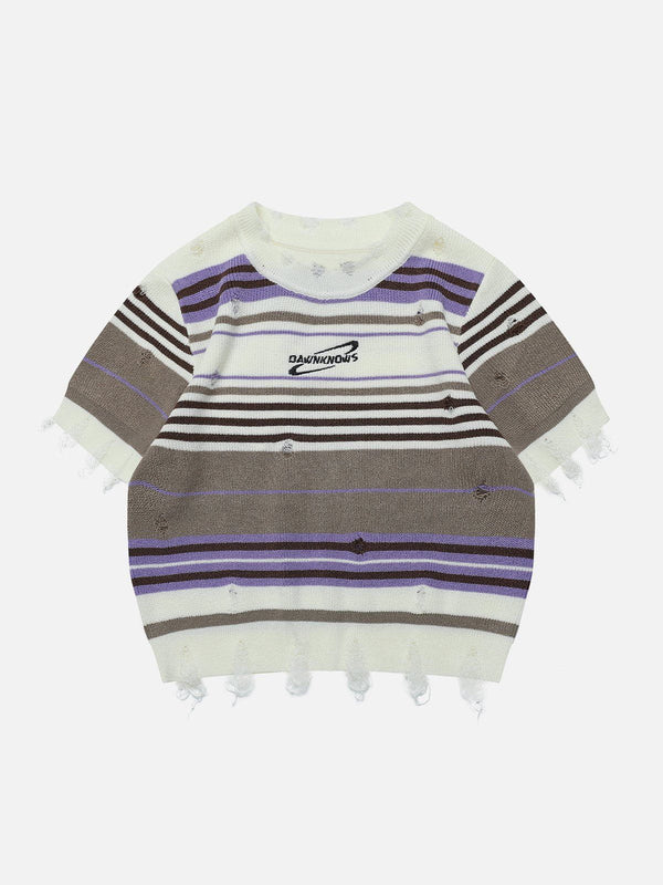 TALISHKO - Striped Raw Edge Knit Tee - streetwear fashion, outfit ideas - talishko.com