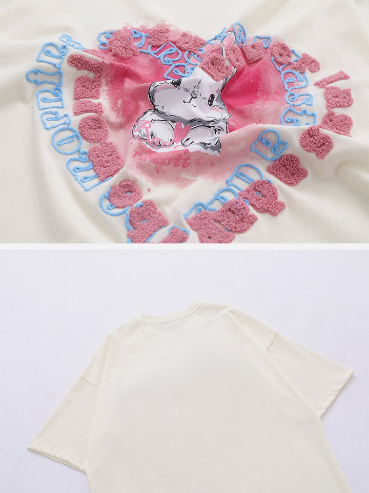 TALISHKO - Towel Embroidery Rabbit Heart Element Tee - streetwear fashion, outfit ideas - talishko.com