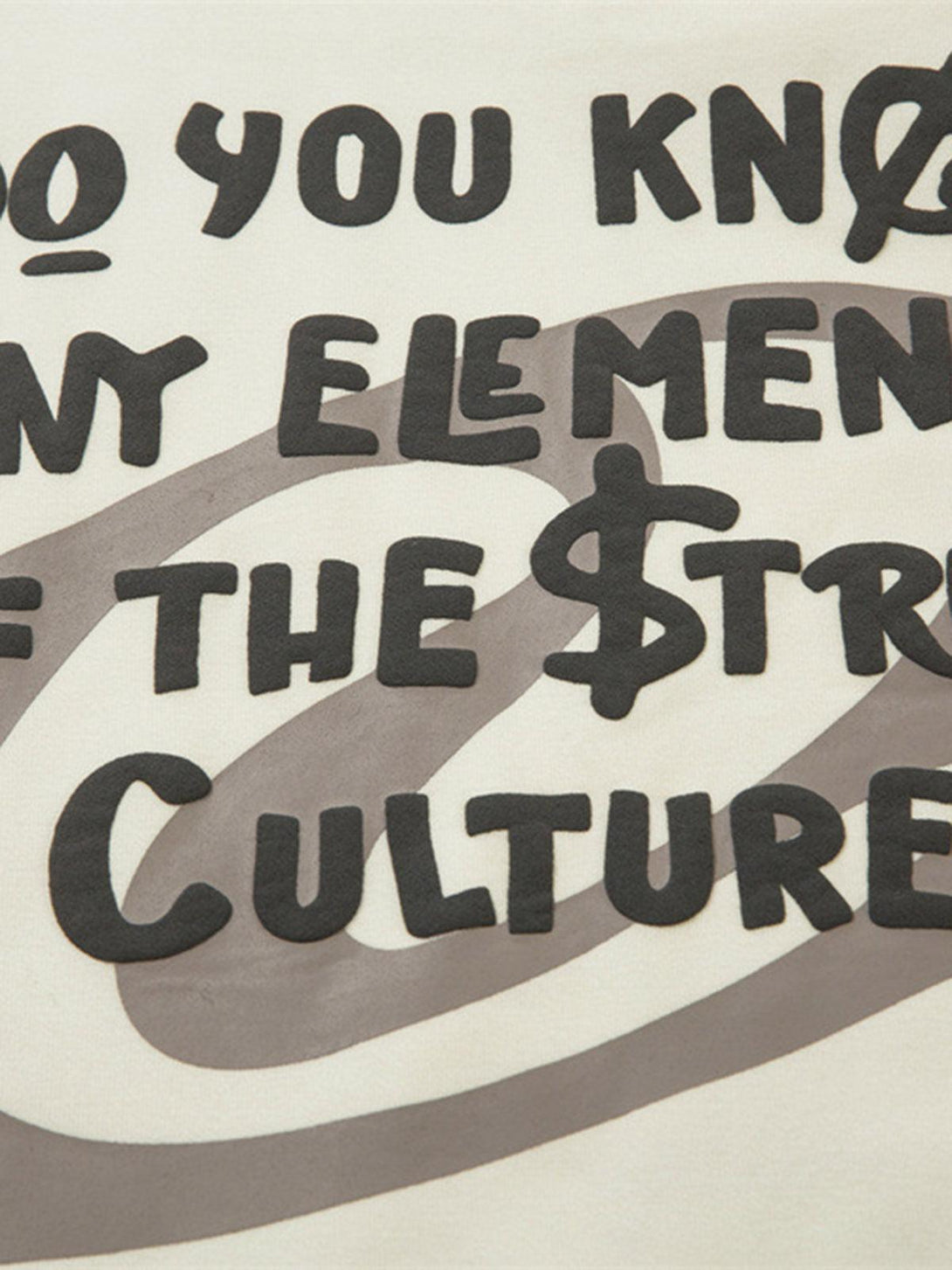 Focusing on the bold street culture text design on TALISHKO's abstract print pullover hoodie.