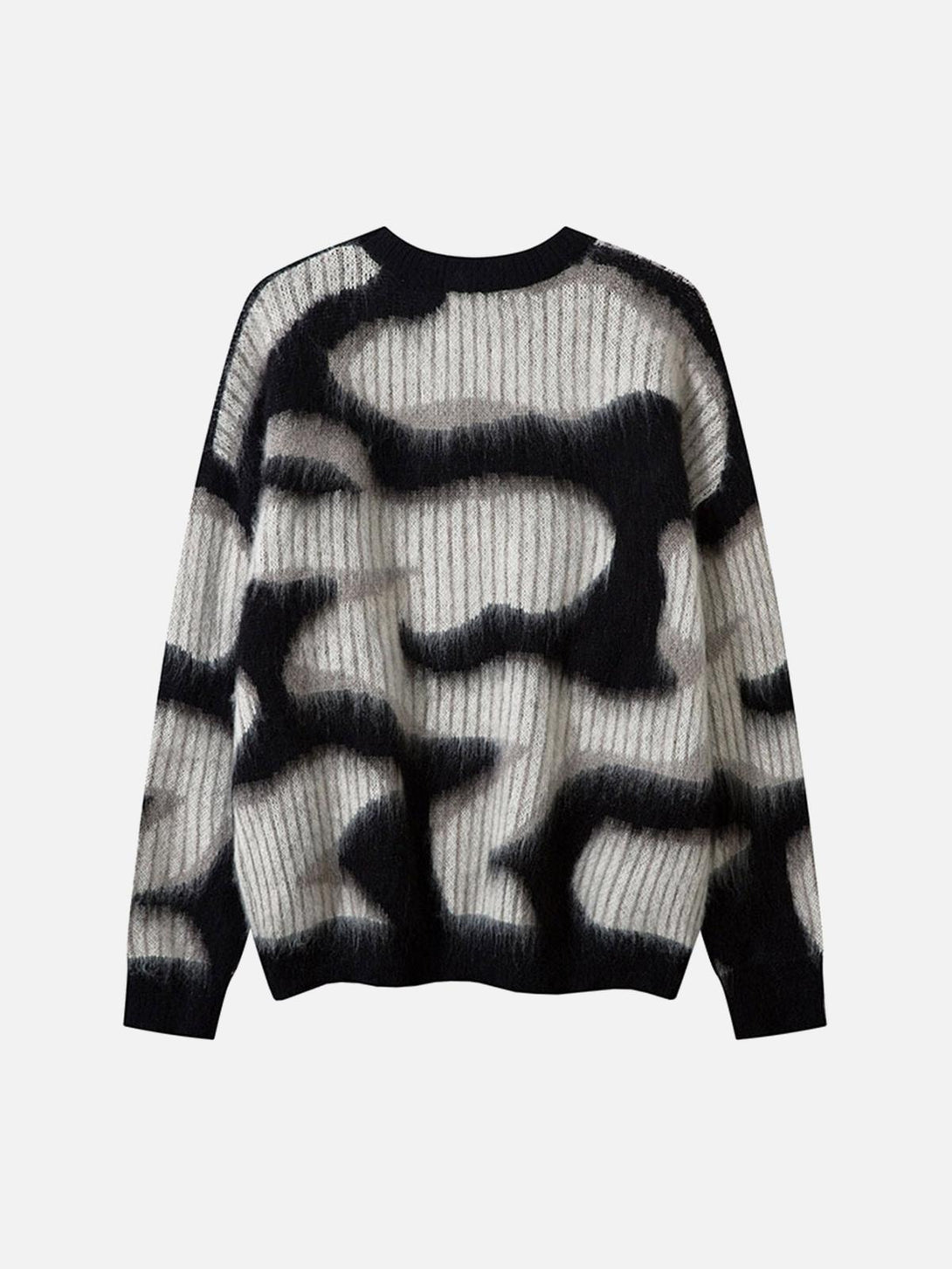 Abstract pattern sweater by TALISHKO, showcasing a cozy mohair texture and crew neck design.