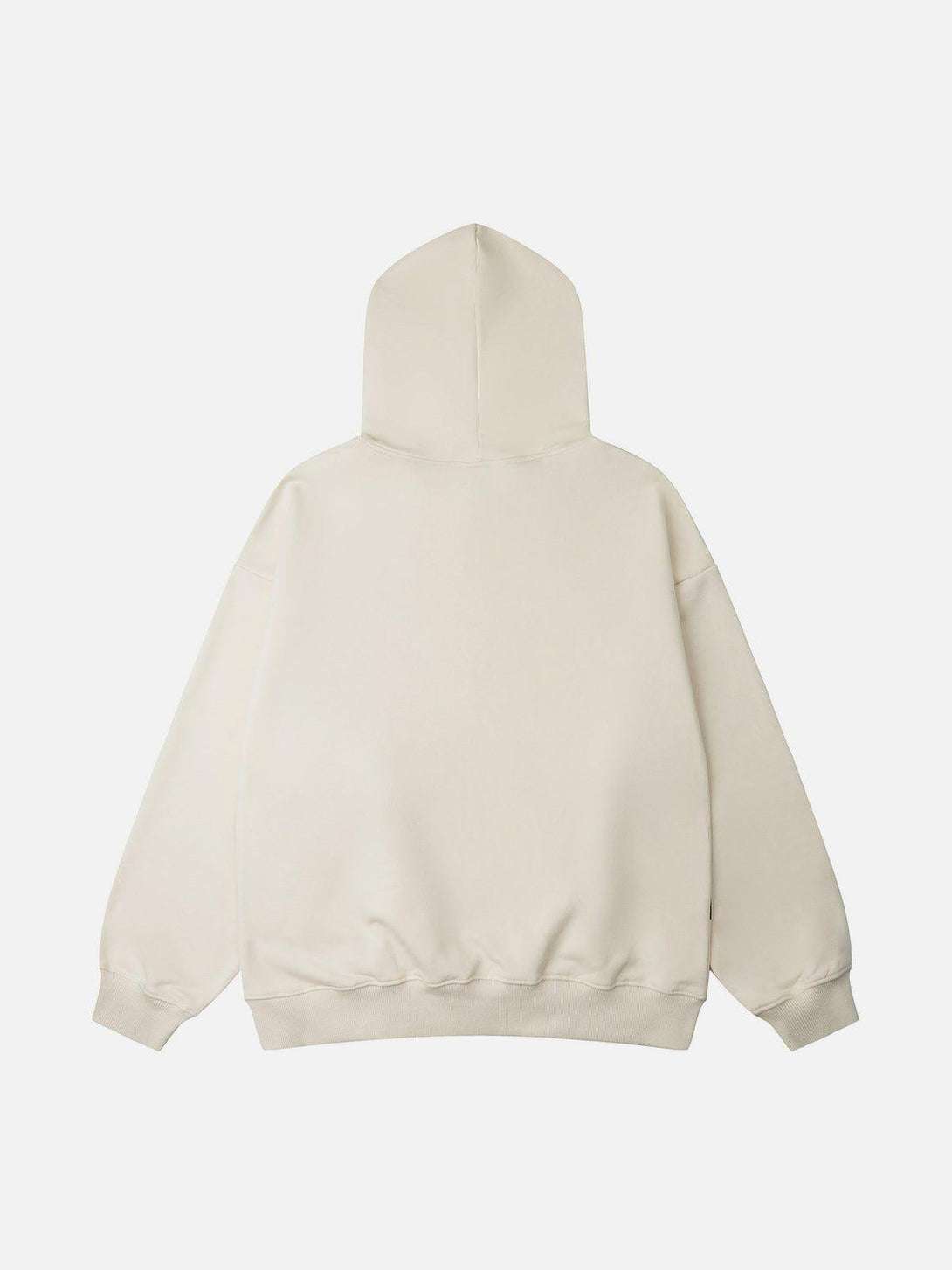 Back view of cream TALISHKO hoodie, showcasing its minimalist design and relaxed fit.