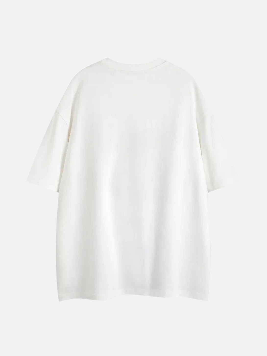 Back view of a white Alien Encounter Tee by TALISHKO, offering a versatile and relaxed style.