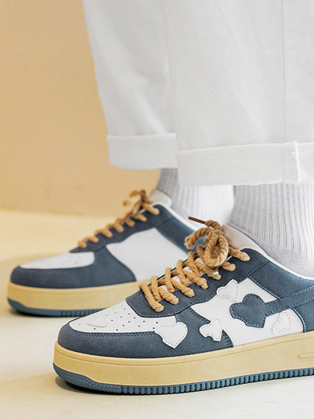 TALISHKO retro casual shoes in blue and white with unique cloud patterns and rope laces.