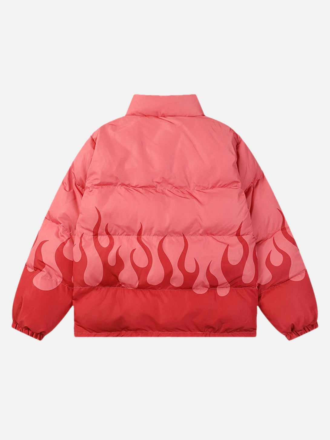 Back view of red flame-patterned jacket, loose-fitting style by TALISHKO.