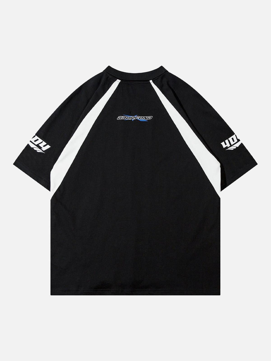 Back view of a black vintage lapel T-shirt by TALISHKO, featuring white accents and graphic details.