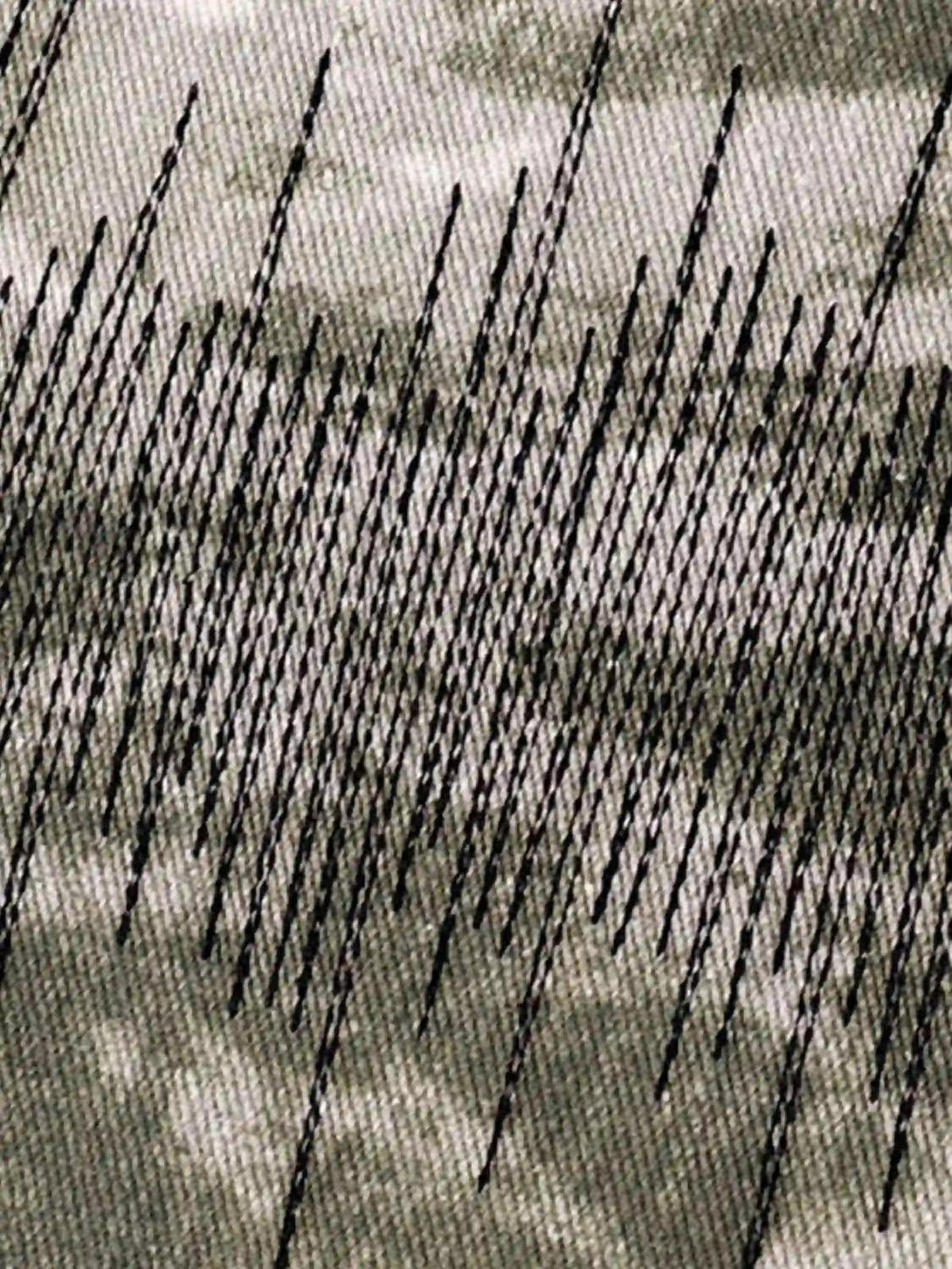 Detailed fabric and stitching of TALISHKO's flared pants, showcasing a retro-inspired pattern.