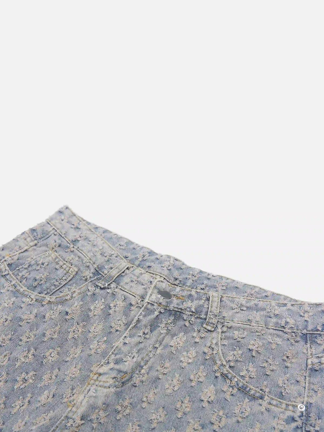 TALISHKO jeans feature a detailed retro floral texture, perfect for a personalized touch.