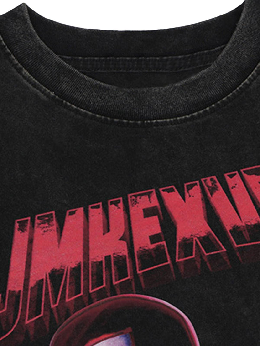 A detailed view of the graphic design on a black TALISHKO street-style T-shirt.